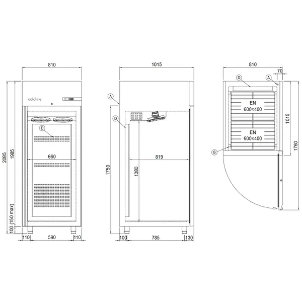 Bakkerij Koelkast | WIND | 872L (EN600x800) | RVS | -5°C/+10°C | Geforceerd | WiFi + App | 810x1015x2085(h)mm