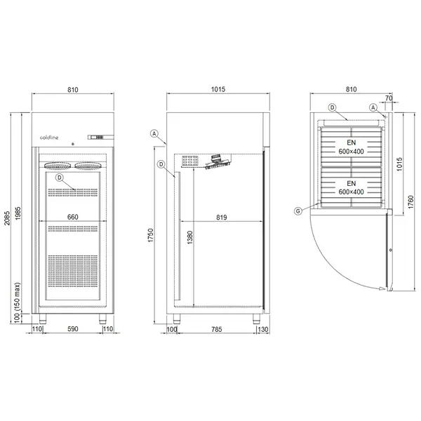 Bakkerij Vrieskast | WIND | 872L (EN600x800) | RVS | -10°C/-22°C | Geforceerd | WiFi + App | 810x1015x2085(h)mm