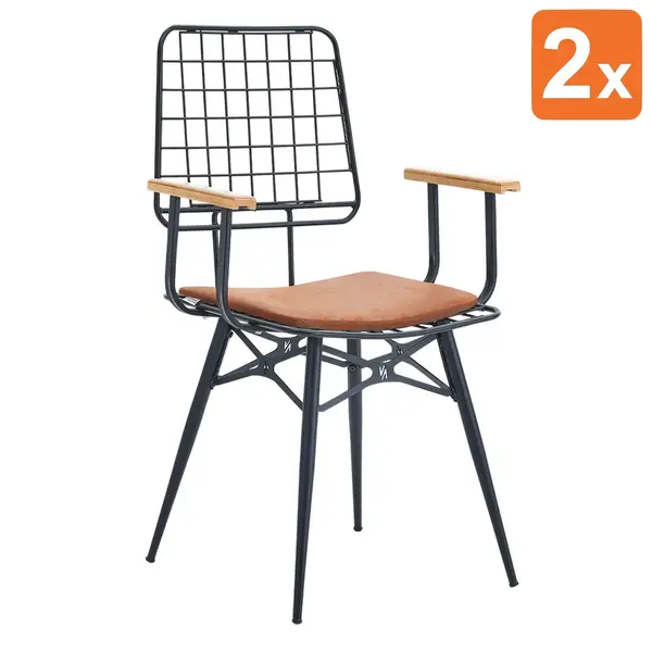 Stoelen | RIO | Microvezel/Metaal | Cognac | Zwart Frame | Indoor | 2 Stuks | 530x410x900(h)mm
