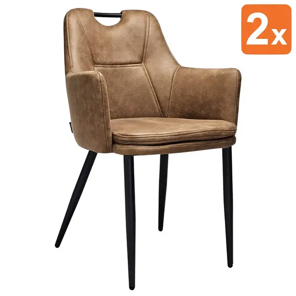 Stoelen | VICTORIA | Microvezel/Metaal | Cognac | Zwarte Poten | Indoor | 2 Stuks | 580x570x865(h)mm