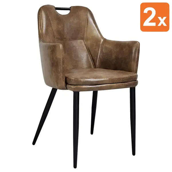 Stoelen | VICTORIA | Kunstleer/Metaal | Matte Cognac | Zwarte Poten | Indoor | 2 Stuks | 580x570x865(h)mm