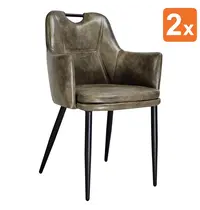 HC Stoelen | VICTORIA | Kunstleer/Metaal | Matte Olive | Zwarte Poten | Indoor | 2 Stuks | 580x570x865(h)mm 