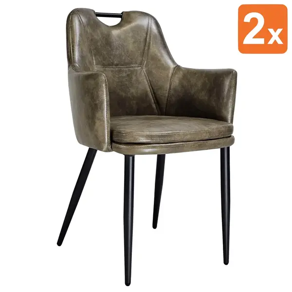 Stoelen | VICTORIA | Kunstleer/Metaal | Matte Olive | Zwarte Poten | Indoor | 2 Stuks | 580x570x865(h)mm