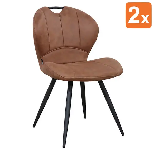 Stoelen | MIRACLE | Microvezel/Metaal | Cognac | Zwarte Poten | Indoor | 2 Stuks | 540x640x880(h)mm