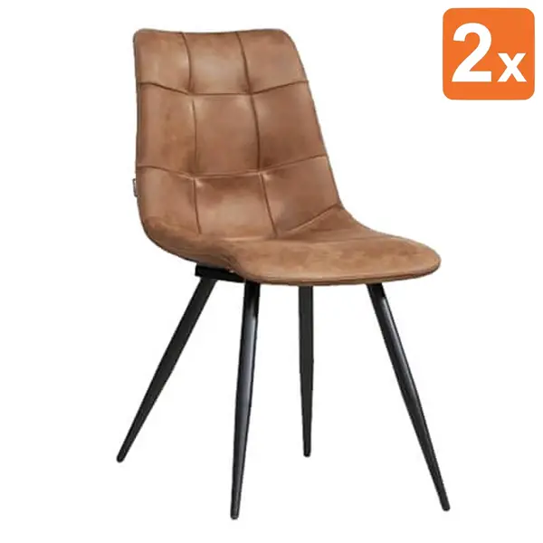Stoelen | PEAK | Microvezel/Metaal | Cognac | Zwarte Poten | Indoor | 2 Stuks | 480x650x880(h)mm