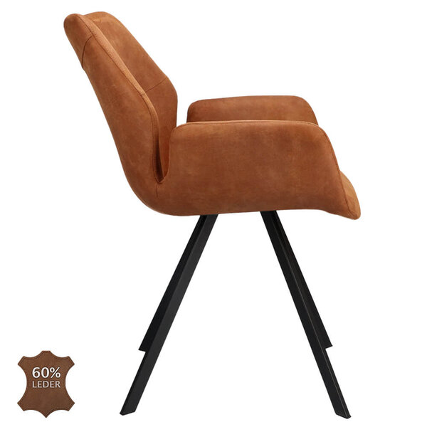 Stoelen | PERLA | Leer/Metaal | Camel | Zwarte Poten | Indoor | 2 Stuks | 620x620x850(h)mm