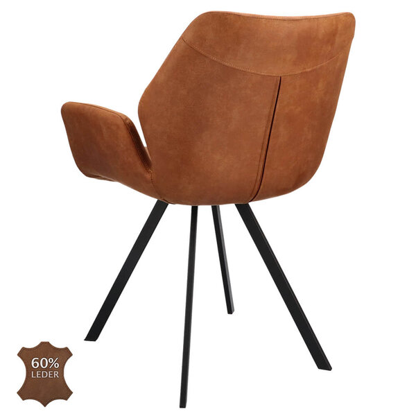 Stoelen | PERLA | Leer/Metaal | Camel | Zwarte Poten | Indoor | 2 Stuks | 620x620x850(h)mm