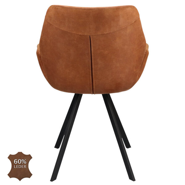Stoelen | PERLA | Leer/Metaal | Camel | Zwarte Poten | Indoor | 2 Stuks | 620x620x850(h)mm