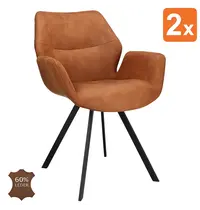 HC Stoelen | PERLA | Leer/Metaal | Camel | Zwarte Poten | Indoor | 2 Stuks | 620x620x850(h)mm 