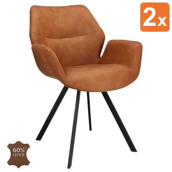 Stoelen | PERLA | Leer/Metaal | Camel | Zwarte Poten | Indoor | 2 Stuks | 620x620x850(h)mm