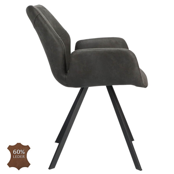 Stoelen | PERLA | Leer/Metaal | Anthracite | Zwarte Poten | Indoor | 2 Stuks | 620x620x850(h)mm