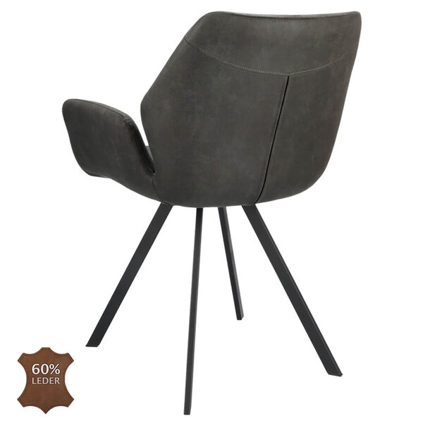 Stoelen | PERLA | Leer/Metaal | Anthracite | Zwarte Poten | Indoor | 2 Stuks | 620x620x850(h)mm