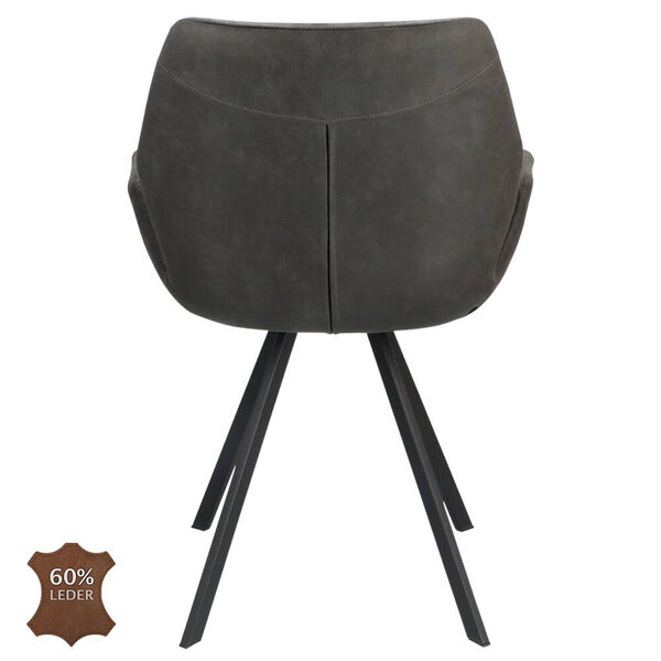 Stoelen | PERLA | Leer/Metaal | Anthracite | Zwarte Poten | Indoor | 2 Stuks | 620x620x850(h)mm