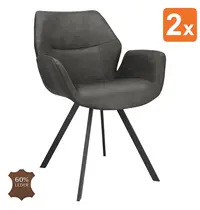 HC Stoelen | PERLA | Leer/Metaal | Anthracite | Zwarte Poten | Indoor | 2 Stuks | 620x620x850(h)mm 
