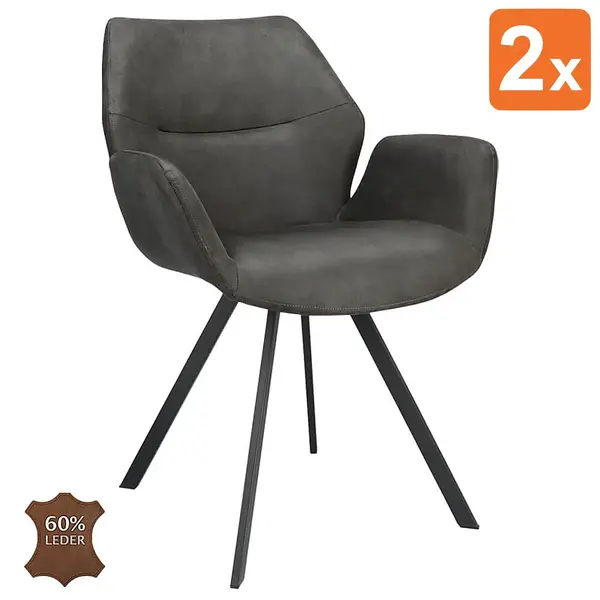 Stoelen | PERLA | Leer/Metaal | Anthracite | Zwarte Poten | Indoor | 2 Stuks | 620x620x850(h)mm