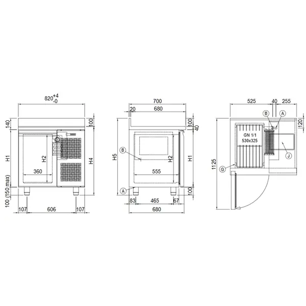 Koelwerkbank | MASTER | Energiezuinig | 120L | 1 Deur (1/1 GN) | -2°C/+8°C | Geforceerd | WiFi + App | Zonder Werkblad | 820x680x810(h)mm
