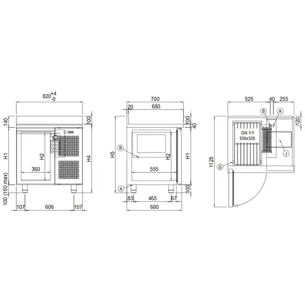 Koelwerkbank | MASTER | Energiezuinig | 130L | 1 Deur (1/1 GN) | -2°C/+8°C | Geforceerd | WiFi + App | 820x700x900(h)mm