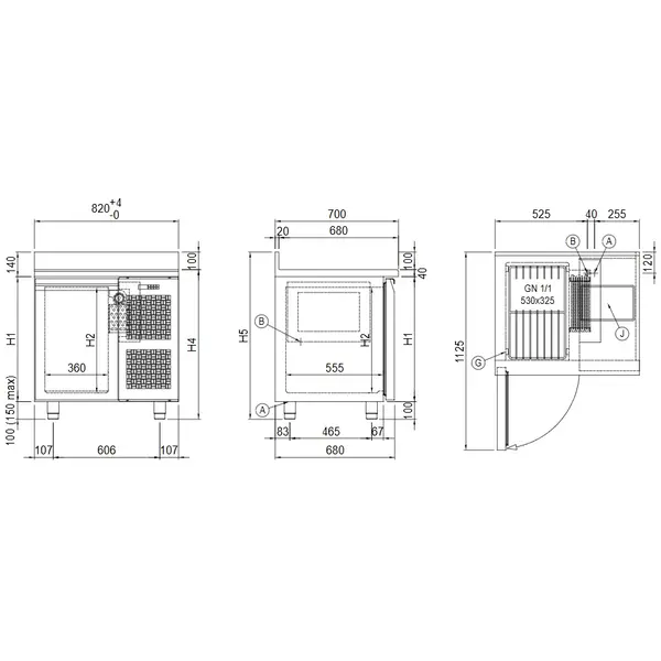 Koelwerkbank | MASTER | Energiezuinig | 110L | 1 Deur (1/1 GN) | -2°C/+8°C | Geforceerd | WiFi + App | Zonder Werkblad | 820x680x760(h)mm