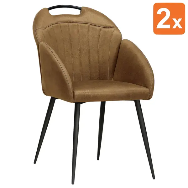Stoelen | BELIZE | Microvezel/Metaal | Cognac | Zwarte Poten | Indoor | 2 Stuks | 550x600x880(h)mm