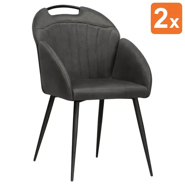 Stoelen | BELIZE | Microvezel/Metaal | Anthracite | Zwarte Poten | Indoor | 2 Stuks | 550x600x880(h)mm
