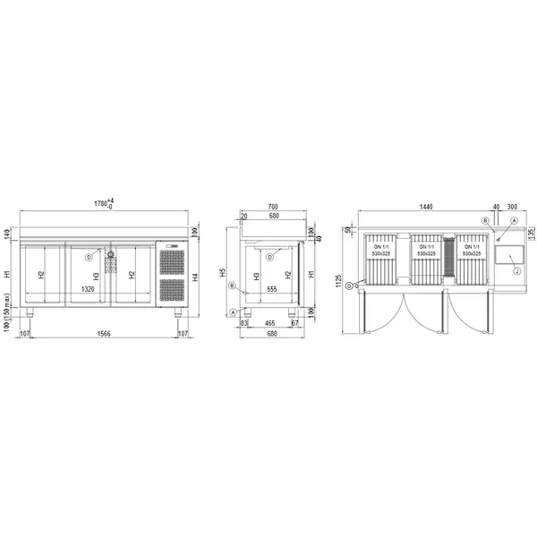 Koelwerkbank | MASTER | Energiezuinig | 440L | 3 Deuren (1/1 GN) | -2°C/+8°C | Geforceerd | WiFi + App | 1780x700x850(h)mm