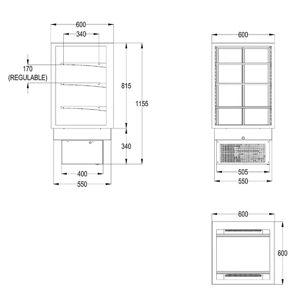 Drop-In Koelvitrine | INTEGRA | Zwart | +2°C/+6°C | Geforceerd | 4 Niveaus | Touchscreen | 600x600x815/1155(h)mm