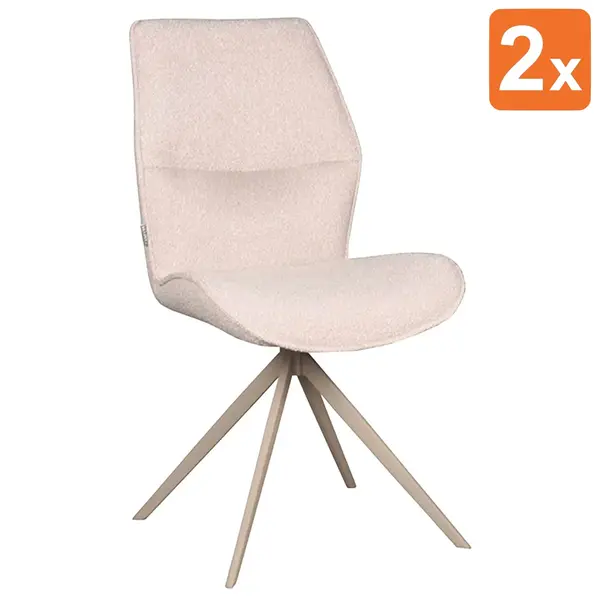 Stoelen | CARO | Bouclé/Metaal | Naturel | Poederroze Poten | Indoor | 2 Stuks | 480x640x910(h)mm