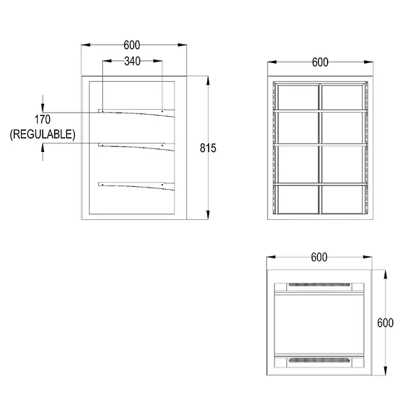 Neutrale Vitrine | INTEGRA | Zwart | 4 Niveaus | 600x600x815(h)mm