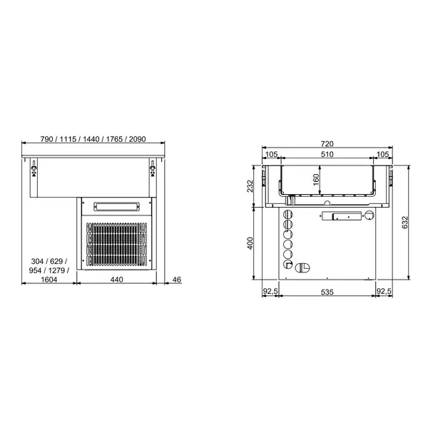 Inbouw-Element | Gekoelde Kuip (3x 1/1 GN) | +4°C/+8°C | Statisch | 1115x720x632(h)mm