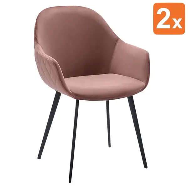 Stoelen | CAMILLE |  Fluweel/Metaal | Old Pink |  Zwarte Poten | Indoor | 2 Stuks | 560x650x820(h)mm