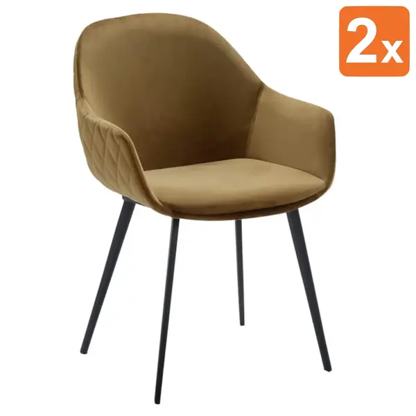 Stoelen | CAMILLE |  Fluweel/Metaal | Gold |  Zwarte Poten | Indoor | 2 Stuks | 560x650x820(h)mm