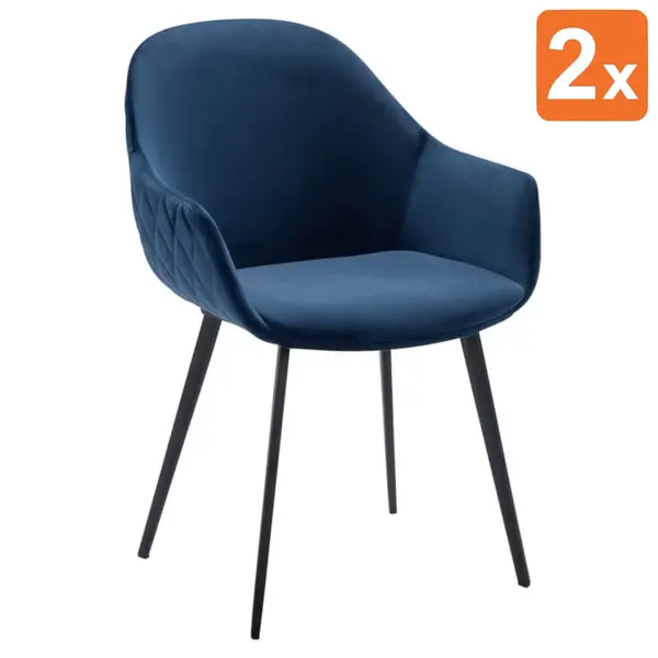 Stoelen | CAMILLE |  Fluweel/Metaal | Blue |  Zwarte Poten | Indoor | 2 Stuks | 560x650x820(h)mm