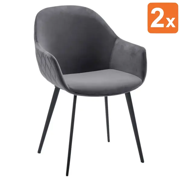 Stoelen | CAMILLE |  Fluweel/Metaal | Grey |  Zwarte Poten | Indoor | 2 Stuks | 560x650x820(h)mm
