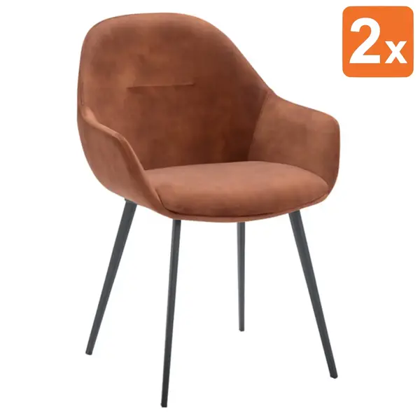 Stoelen | TERA | Fluweel/Metaal | Copper | Zwarte Poten | Indoor | 2 Stuks | 560x650x820(h)mm