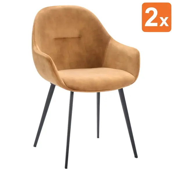 Stoelen | TERA |  Fluweel/Metaal | Cognac |  Zwarte Poten | Indoor | 2 Stuks | 560x650x820(h)mm