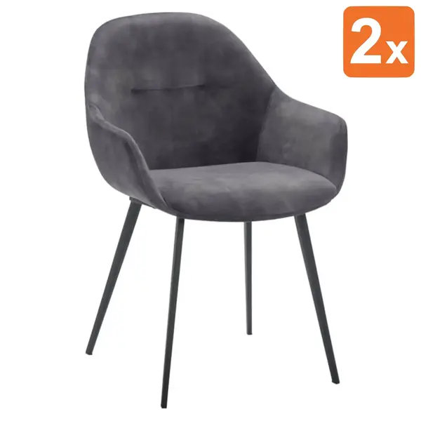 Stoelen | TERA | Fluweel/Metaal | Anthracite | Zwarte Poten | Indoor | 2 Stuks | 560x650x820(h)mm