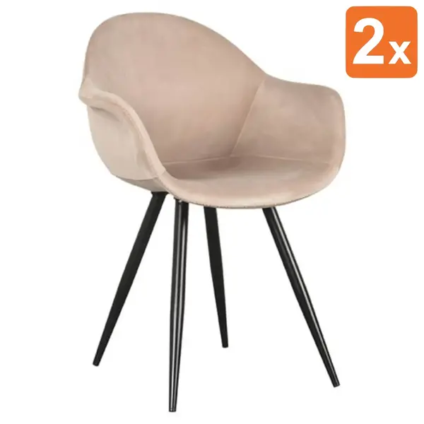 Stoelen | FIONA | Fluweel/Metaal | Sand | Zwarte Poten | Indoor | 2 Stuks | 600x580x830(h)mm