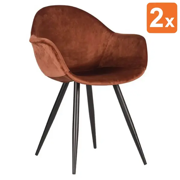 Stoelen | FIONA |  Fluweel/Metaal | Rust |  Zwarte Poten | Indoor | 2 Stuks | 600x580x830(h)mm
