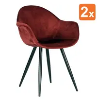 HC Stoelen | FIONA |  Fluweel/Metaal | Bordeaux |  Zwarte Poten | Indoor | 2 Stuks | 600x580x830(h)mm 