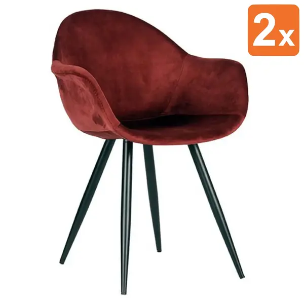 Stoelen | FIONA |  Fluweel/Metaal | Bordeaux |  Zwarte Poten | Indoor | 2 Stuks | 600x580x830(h)mm