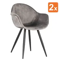 HC Stoelen | FIONA |  Fluweel/Metaal | Grey |  Zwarte Poten | Indoor | 2 Stuks | 600x580x830(h)mm 
