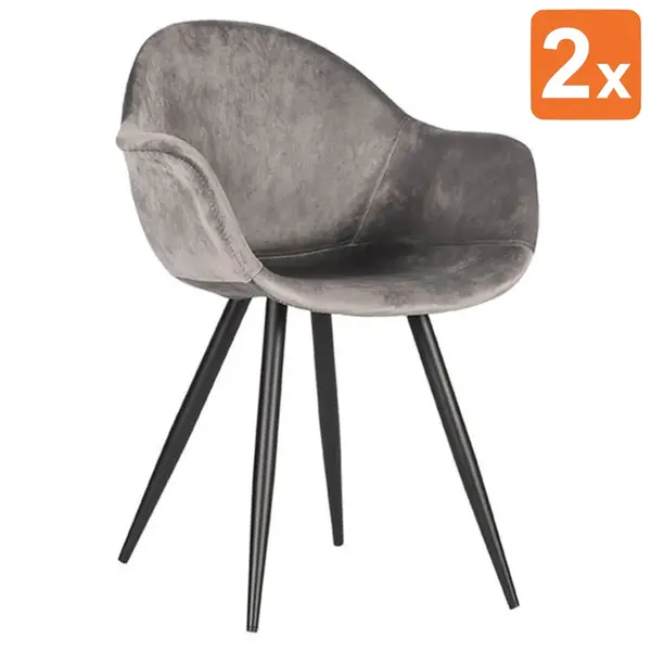 Stoelen | FIONA |  Fluweel/Metaal | Grey |  Zwarte Poten | Indoor | 2 Stuks | 600x580x830(h)mm
