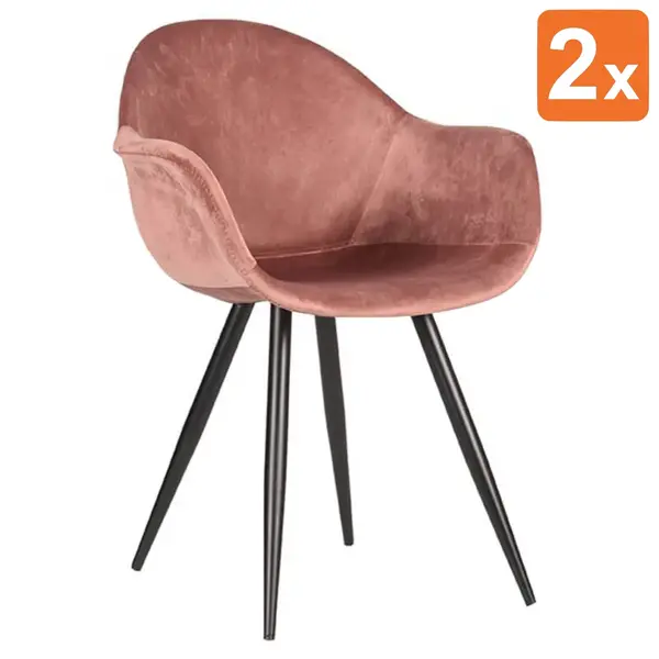 Stoelen | FIONA |  Fluweel/Metaal | Old Pink |  Zwarte Poten | Indoor | 2 Stuks | 600x580x830(h)mm