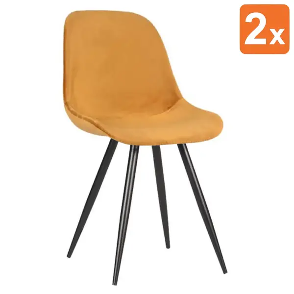 Stoelen | CARA |  Fluweel/Metaal | Ochre |  Zwarte Poten | Indoor | 2 Stuks | 460x560x880(h)mm