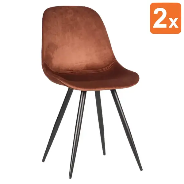 Stoelen | CARA |  Fluweel/Metaal | Rust |  Zwarte Poten | Indoor | 2 Stuks | 460x560x880(h)mm