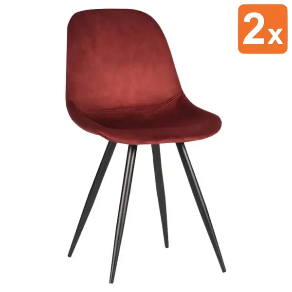 Stoelen | CARA |  Fluweel/Metaal | Bordeaux |  Zwarte Poten | Indoor | 2 Stuks | 460x560x880(h)mm
