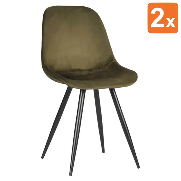 Stoelen | CARA |  Fluweel/Metaal | Army Green |  Zwarte Poten | Indoor | 2 Stuks | 460x560x880(h)mm
