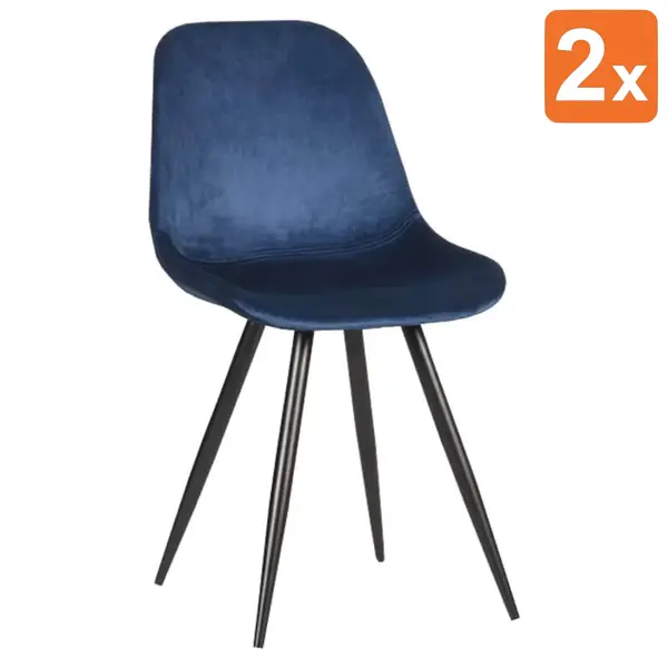 Stoelen | CARA | Fluweel/Metaal | Blue | Zwarte Poten | Indoor | 2 Stuks | 460x560x880(h)mm