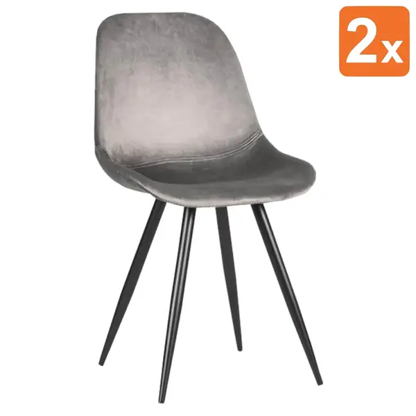 Stoelen | CARA |  Fluweel/Metaal | Grey |  Zwarte Poten | Indoor | 2 Stuks | 460x560x880(h)mm