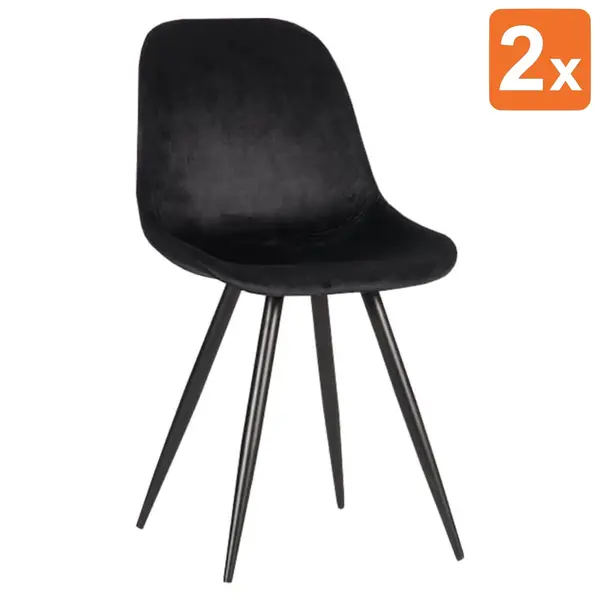Stoelen | CARA |  Fluweel/Metaal | Black |  Zwarte Poten | Indoor | 2 Stuks | 460x560x880(h)mm